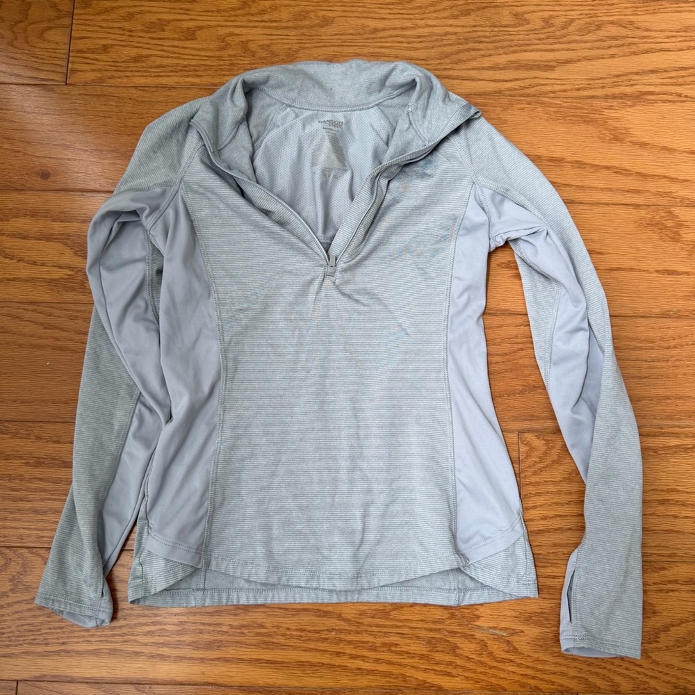 Danskin Light Gray Long Sleeve Quarter-Zip Top semi fitted small 4-6